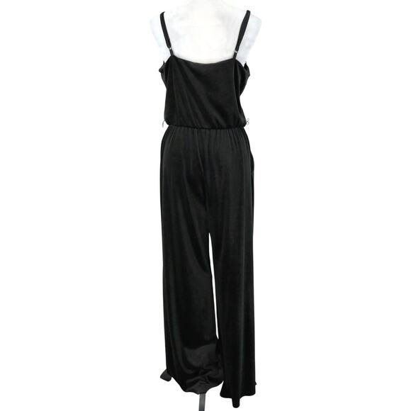 Sanctuary Jumpsuit Womens XL Black Velour Stretch Knit Pockets Strappy New - Picture 2 of 15